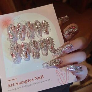 COPY - 24pcs Handmade Nail Art Glossy Long Ballet Fake Nails, Luxury Full Rhine…